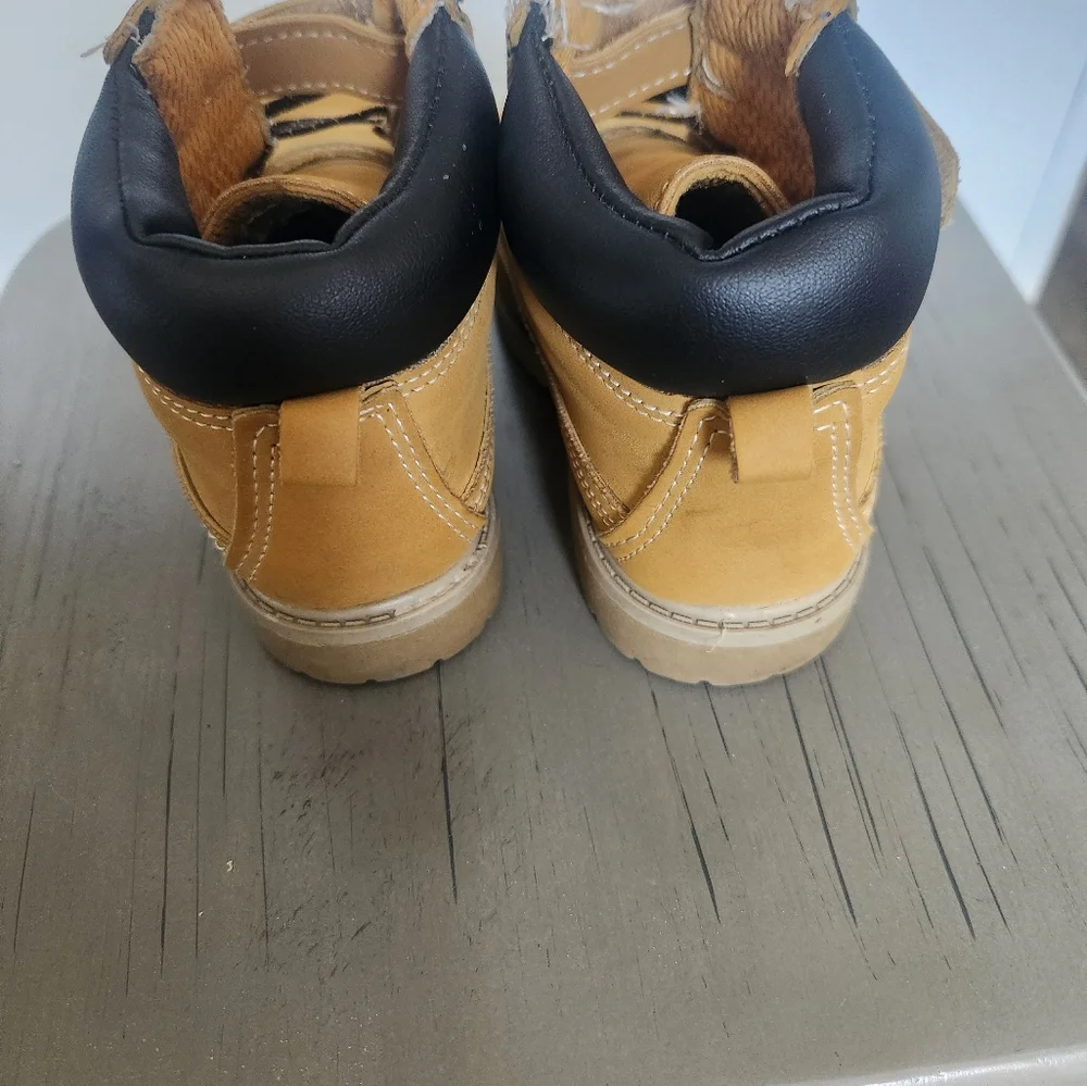 Wonder Nation Kids Tan Boots with Black Laces And Velcro
